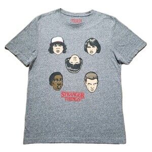 Stranger Things Cast Heads Size Medium Mens Gray T-Shirt Netflix Series Eleven